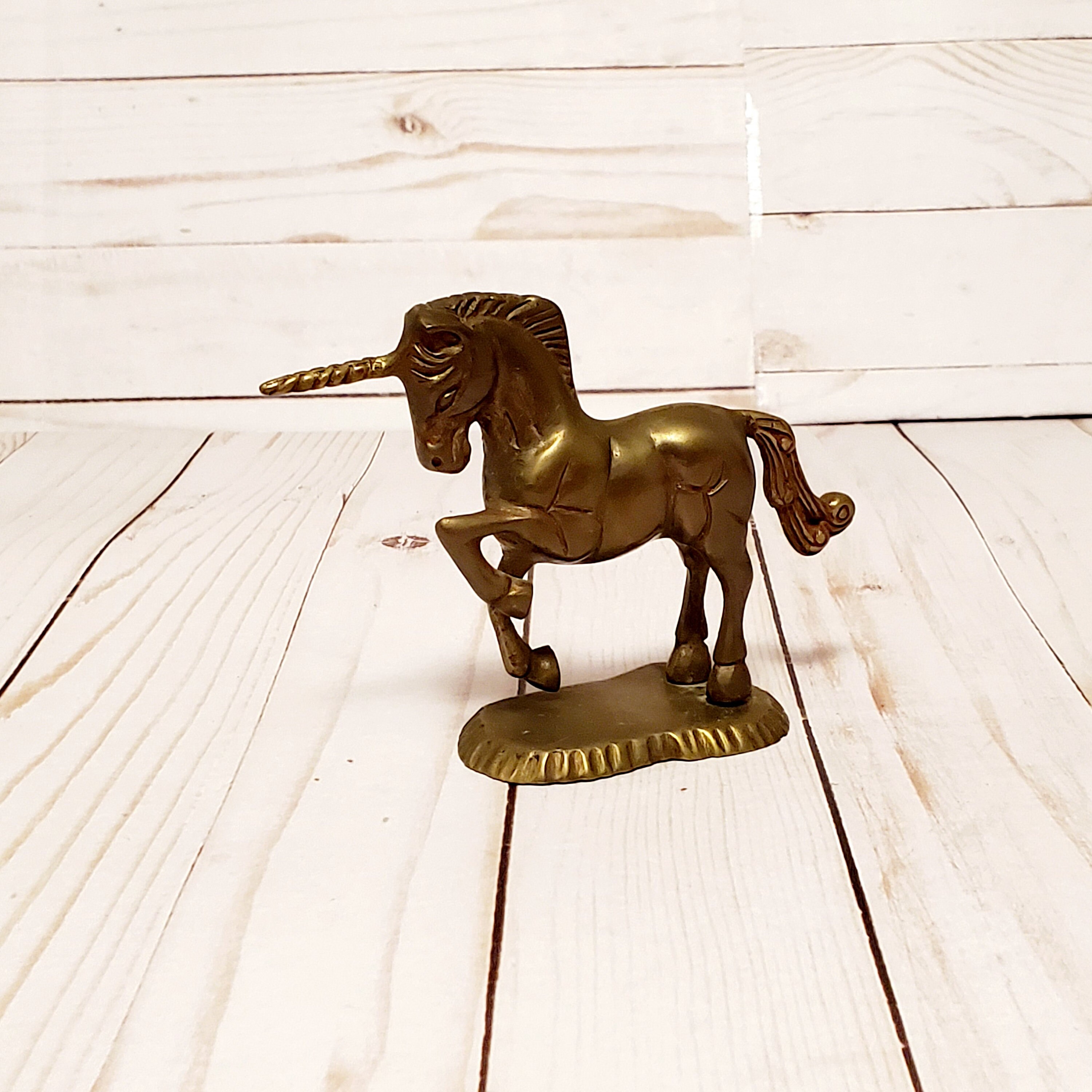 Vintage Brass Unicorn Statue Figurine Collectable Free Etsy