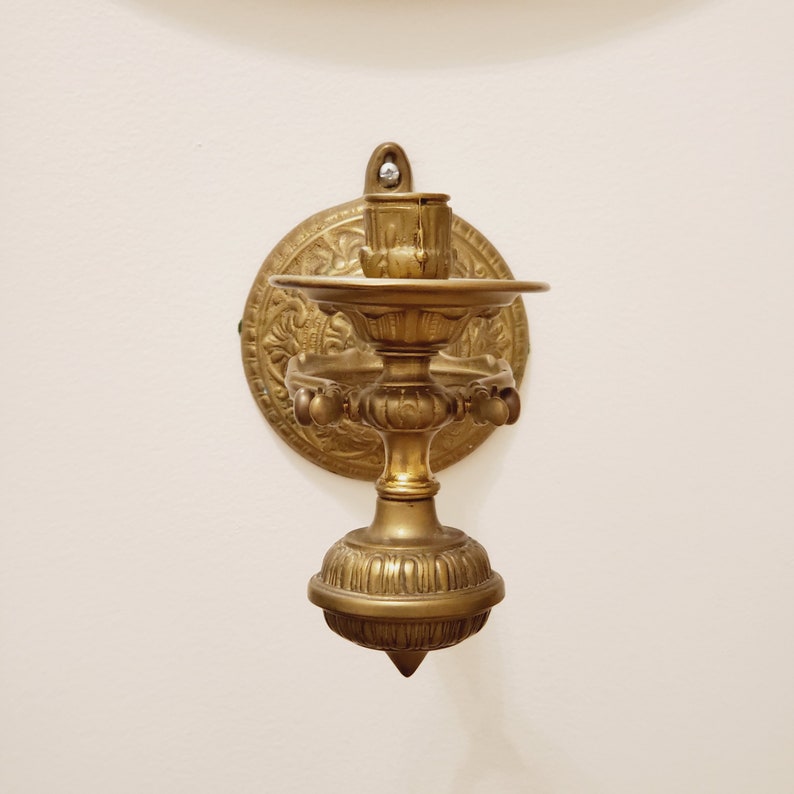 Antique Victorian Early 1900s Solid Brass Wall Mounted Candle Etsy