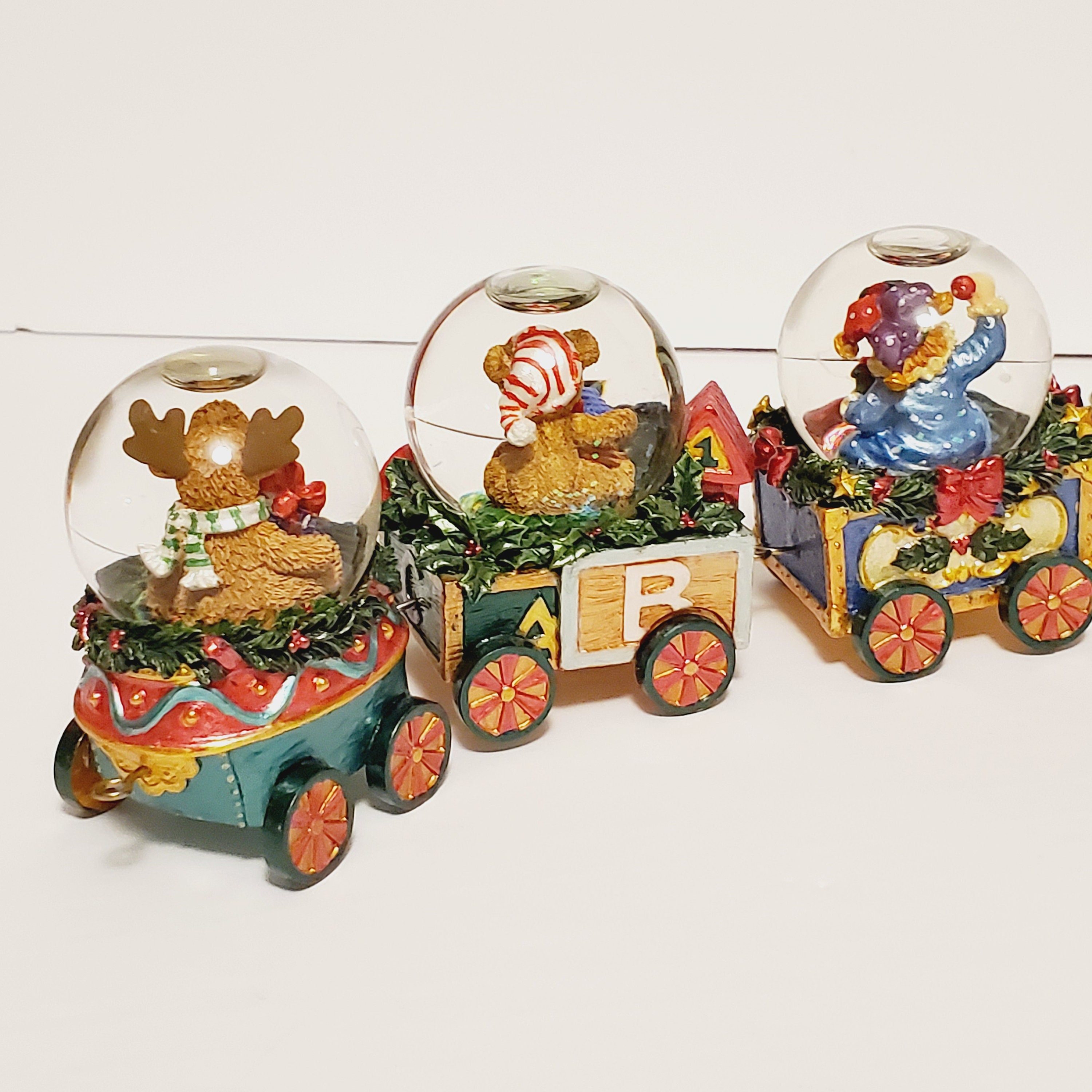 KIRKLAND Christmas Mini Snow Globe Train Set with animals. Etsy