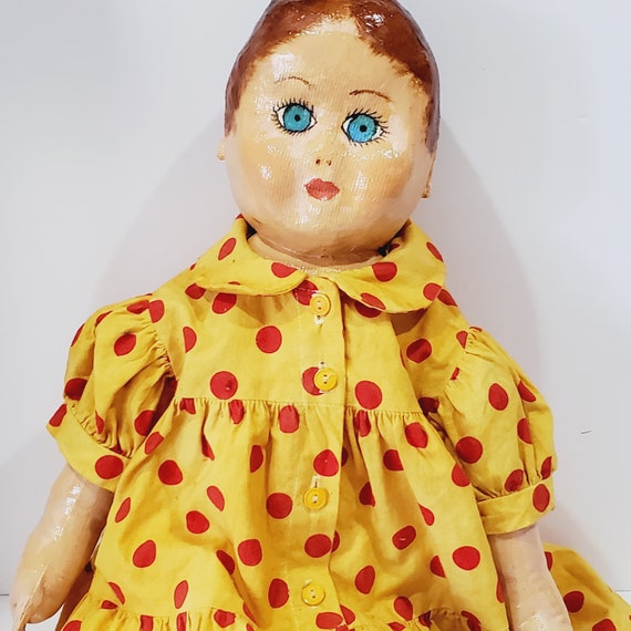 Vintage Papier mache doll large soft cloth body and paper mache face arms And legs Dolls Toys