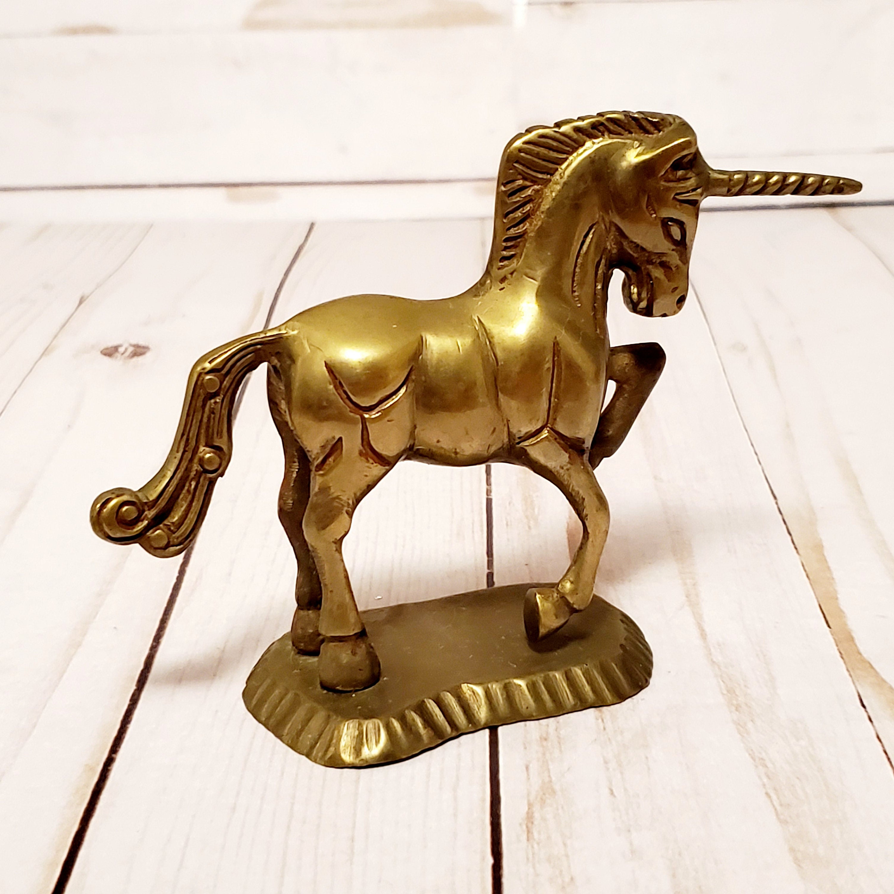 Vintage Brass Unicorn Statue Figurine Collectable Free Etsy