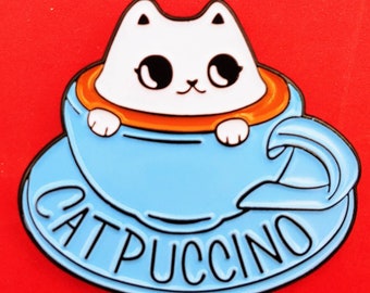 Catpucchino Pin/Coffee Pin/ hard Enamel/cat pin/animal pin/cute pin/cappuchino pin/cute cat /coffeshop pin/pinback/lapel pin/backpack pin