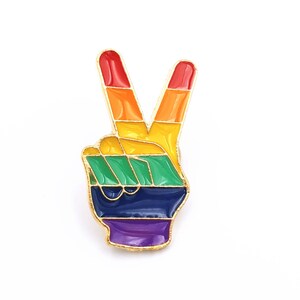 Rainbow Pin Badge/Brooch/ Peace Fingers/Rainbow Flag/Pin brooch/LGBTQ/ Pride/Unisex/Love/Equality/Peace/Pride/Community/All Are Welcome/