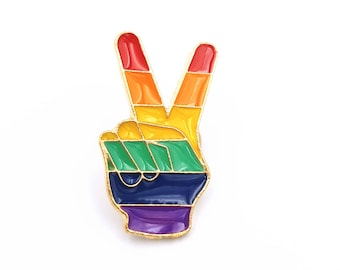 Rainbow Pin Badge/Brooch/ Peace Fingers/Rainbow Flag/Pin brooch/LGBTQ/ Pride/Unisex/Love/Equality/Peace/Pride/Community/All Are Welcome/