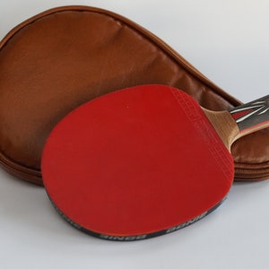 Excellent China with Case years 70 Vintage Cover Racket Ping Pong Gold Cup 