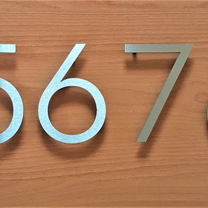 Large contemporary style floating brush finish solid stainless steel house number/door numbers 4" (10cm), 6" (15cm), or 8" (20cm)