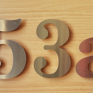 Large solid stainless steel self adhesive house & door numbers in classic font with brush finish (6"/15cm)  Ideal gift for the perfect home
