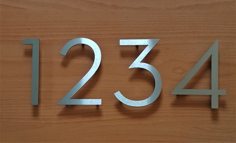 Número de casa/número de puerta de acero inoxidable macizo con acabado cepillado flotante grande de estilo contemporáneo de 4, 6 u 8 imagen 3
