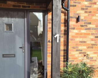 Brushed Stainless Steel House Numbers: Modern Font, Stick-on or Drill Fit