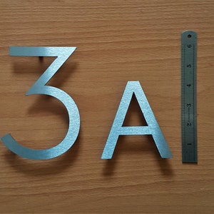 Large contemporary floating brush finish stainless steel house/door numbers 4, 6, or 8 10, 15 or 20cm Ideal gift for the perfect home Uppercase A