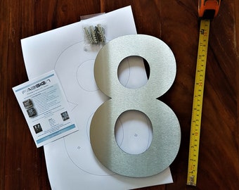 Extra large floating house number signs 12"/300mm Arial 2mm solid brushed stainless steel, ideal gift for the perfect home