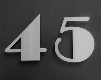Art Deco House Numbers: Brushed Stainless Steel, 5.5" Floating Number