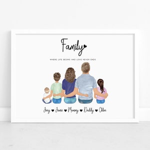 Personalised Family Print |  Family Dog Print |   Family Illustration | Family Portrait With Pets | Christmas Gift