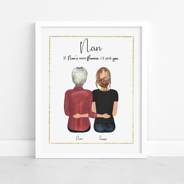 Personalised Nan Print | Nan Gift | Gift for Grandma | Mother and Granddaughter | Christmas gift for Nan