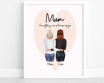 Mother and Daughter Print | Birthday Gift |  Family Print | Mum Gift | Mothers Day Gift | Daughter Gift|  PRINT ONLY