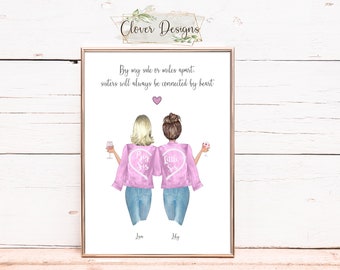 Sister Print | Sister Gift |  Big Sis Little Sis | Bestie Gift | Family portrait | illustration| PRINT ONLY