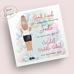 Tarjeta personalizada del primer día de clases / 1er día de escuela secundaria / Buena suerte en la escuela