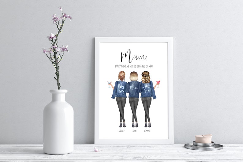 Mother and Daughters Print Birthday Gift Family Print Mum Gift Mothers Day Gift Daughter Gift PRINT ONLY image 1