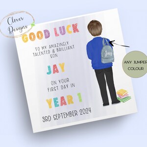 Tarjeta escolar personalizada / Primer día del año 1 / 1er día del año uno / Tarjeta de buena suerte en la escuela