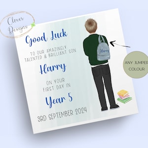Primer día del año 5 / Tarjeta escolar personalizada / 1er día del año cinco / Tarjeta de buena suerte en la escuela / Hijo / Nieto / Bisnieto / Sobrino