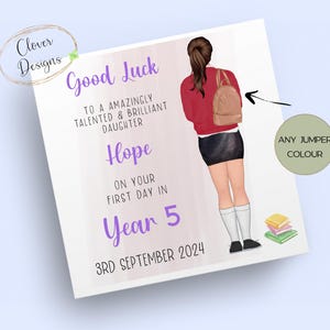 Tarjeta personalizada del 1er día de la escuela / Primer día del año 5 / 1er día del año cinco / Tarjeta de buena suerte en la escuela / Hija / Nieta