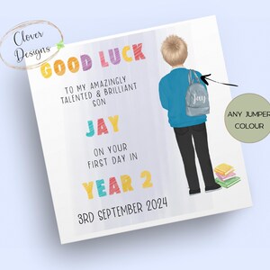 Primer día del año 2 / Tarjeta escolar personalizada / 1er día del año dos / Tarjeta de buena suerte en la escuela / Hijo / Nieto / Bisnieto / Sobrino