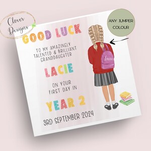 Tarjeta personalizada del 1er día de la escuela / Primer día del año 2 / 1er día del año dos / Tarjeta de buena suerte en la escuela / Hija / Nieta