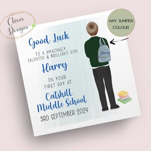 Tarjeta personalizada del primer día de clases / 1er día de escuela secundaria / Secundaria / Buena suerte en la escuela