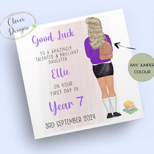 Tarjeta personalizada del 1er día de la escuela / Primer día del año 7 / 1er día del año siete / Tarjeta de buena suerte en la escuela / Hija / Nieta