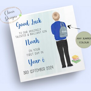 Primer día del año 6 / Tarjeta escolar personalizada / 1er día del año seis / Tarjeta de buena suerte en la escuela / Hijo / Nieto / Bisnieto / Sobrino