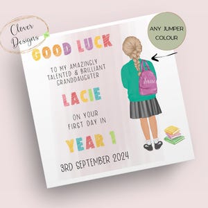 Tarjeta escolar personalizada / Primer día del año 1 / 1er día del año uno / Tarjeta de buena suerte en la escuela / Hija / Nieta