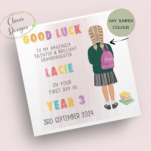 Tarjeta personalizada del 1er día de la escuela / Primer día del año 3 / 1er día del año tres / Tarjeta de buena suerte en la escuela / Hija / Nieta
