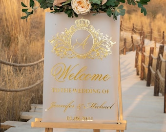 Señal de bienvenida de boda de acrílico esmerilado, señal de bienvenida de monograma, señalización de boda, señal de boda de acrílico, señal de bienvenida 3D, señal de boda personalizada