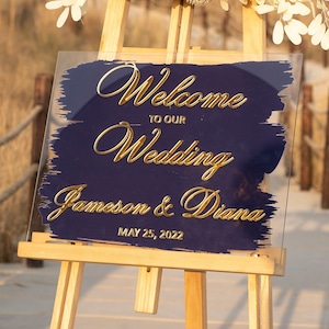 Brushed Back Acrylic Welcome Sign, Personalized painted back Welcome Sign, Back Painted Acrylic Wedding Welcome Sign, Engagement signs