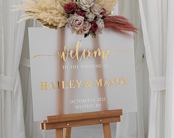 Frosted Acrylic Wedding Welcome Sign, Acrylic Wedding Sign, 3D Welcome Sign with mirror gold names, Welcome to Our Wedding Sign