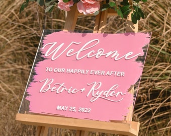 Brushed Back Acrylic Welcome Sign, Personalized painted back Welcome Sign, Back Painted Acrylic Wedding Welcome Sign, Painted Welcome Sign