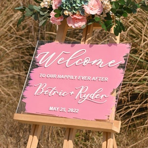 Brushed Back Acrylic Welcome Sign, Personalized painted back Welcome Sign, Back Painted Acrylic Wedding Welcome Sign, Painted Welcome Sign