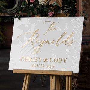 Gepersonaliseerde gouden welkomstbord, welkomstbord achternaam, welkomstbord bruiloft acryl, acryl welkomstbord, modern bruiloftsdecor