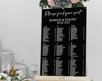 Black Acrylic Seating Chart, Wedding seating chart, wedding seating sign, Please Be Seated Wedding Sign, Wedding Guests Plan