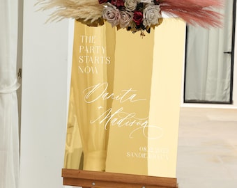 ゴールドミラーアクリルウェディングウェルカムサイン - 結婚披露宴サイン - ウェルカムセレモニーサイン - ウェディングサイネージ - アクリルウェルカムサイン
