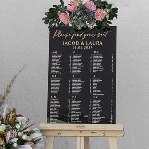 Black Acrylic Seating Chart, Wedding seating chart, wedding seating sign, Please Be Seated Wedding Sign, Wedding Guests Plan