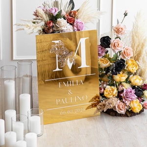 Wedding Monogram Sign - Gold Mirror Welcome Sign - Reception Decor - Custom Wedding Welcome Sign - Mirror Wedding Signage