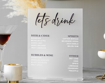Frosted Acrylic Wedding Bar Sign, Wedding Signage, Wedding Bar Menu, Custom Bar Sign, Signature Drinks Sign, Black Wedding Bar Sign