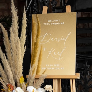 Gold Mirror Acrylic Welcome Sign, Gold Mirror Wedding Signage, Custom Weddin Sign, Wedding Stationery, Ceremony Welcome Sign