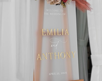 Frosted Acrylic Wedding Welcome Sign, Acrylic Wedding Sign, 3D Welcome Sign with mirror gold names, Welcome to Our Wedding Sign