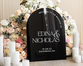 Black Acrylic Welcome Sign - Arched Welcome Sign - Black Acrylic Sign - Shiny Black Acrylic - Wedding Decoration - Reception Sign