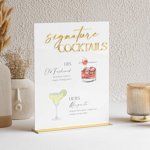 Letrero de bebida de autor para bodas - Letrero de cóctel de autor - Letreros de bar para bodas - Señalización de bar - Menú de bebidas de autor - Letrero de bebida para bodas