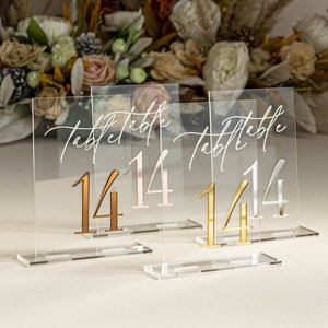 Clear and Mirror Gold Acrylic Signs Gold Wedding Table Signs Wedding Table Decor, Gold Table numbers, Modern wedding Table decor image 2