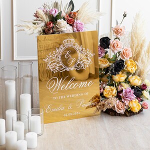 Wedding Monogram Sign - Gold Mirror Welcome Sign - Reception Decor - Custom Wedding Welcome Sign - Mirror Wedding Signage