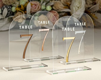 Clear and Mirror Gold Acrylic Signs - Gold Wedding Table Signs - Wedding Table Decor, Gold signage, Mirror silver signs, Rose gold numbers